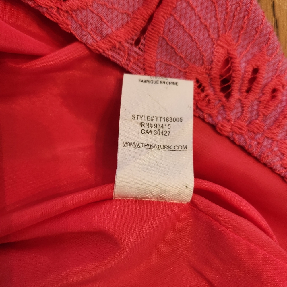 Trina Turk Coral Pink Floral Lace V-Neck Mini Dress - Picture 8 of 9